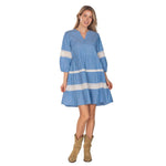 Load image into Gallery viewer, Lace Detail Chambray Tiered Dress
