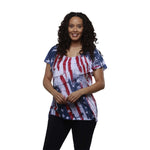 Load image into Gallery viewer, Women&#39;s Stars &amp; Stripes Ruffle T-shirt - the flag shirt
