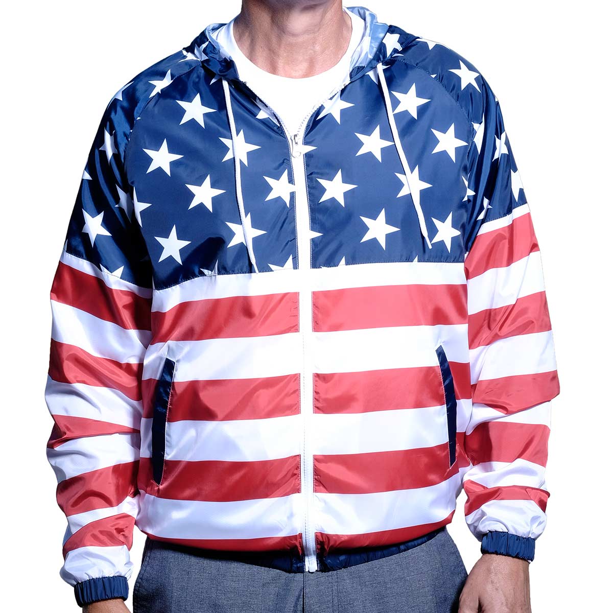 Men's Patriotic Full Zip Windbreaker Jacket
