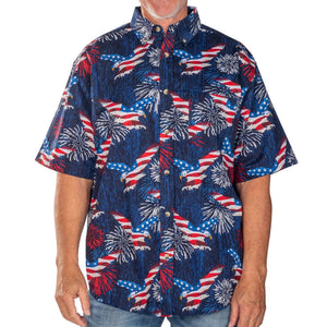 Men's Eagle Fireworks 100% Cotton Button Down Short Sleeve Shirt