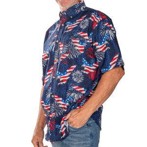Men's Eagle Fireworks 100% Cotton Button Down Short Sleeve Shirt