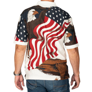 Men's American Flag with American Bald Eagle 100% Cotton Polo Shirt