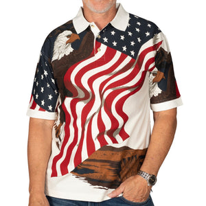 Men's American Flag with Bald Eagle 100% Cotton Polo Shirt