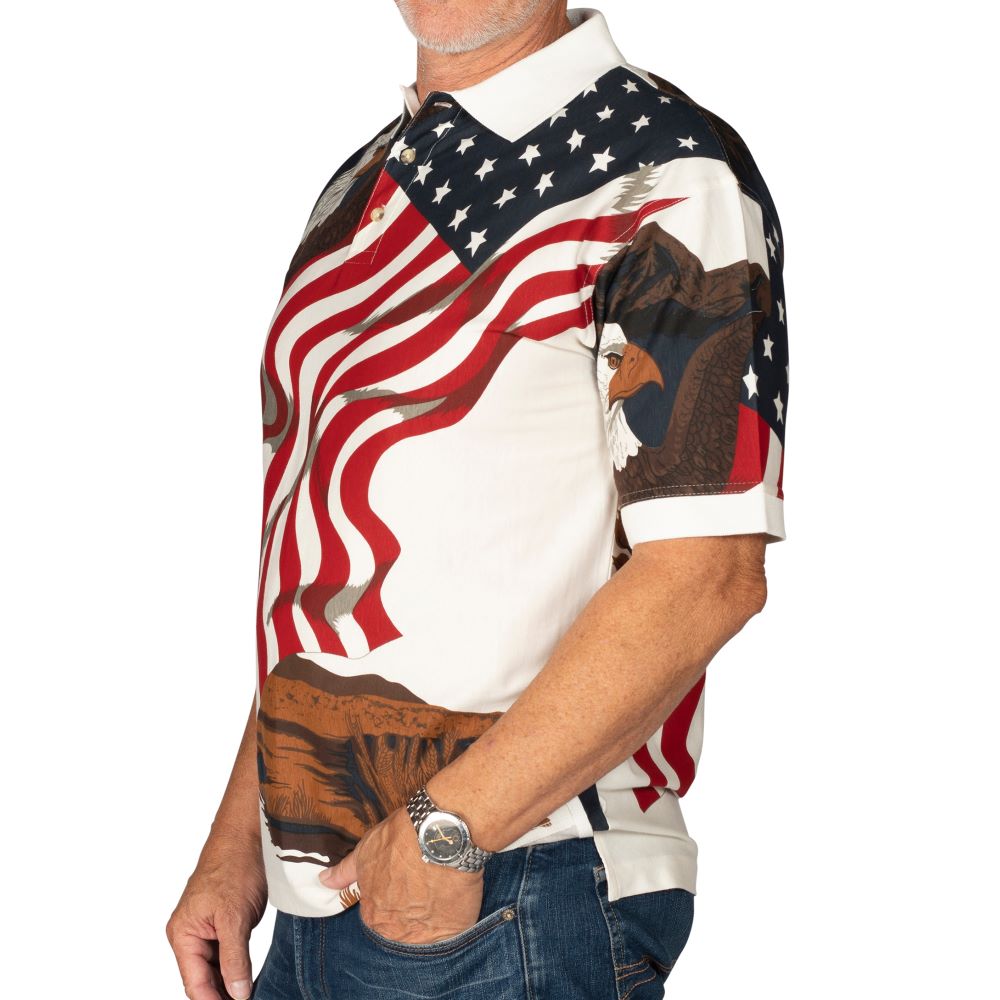 Men's American Flag with American Bald Eagle 100% Cotton Polo Shirt