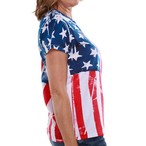 Women's American Flag Hand Silk Screen T-shirt