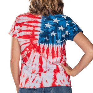 Women's Patriotic Tie Dye Painted Stars T-Shirt