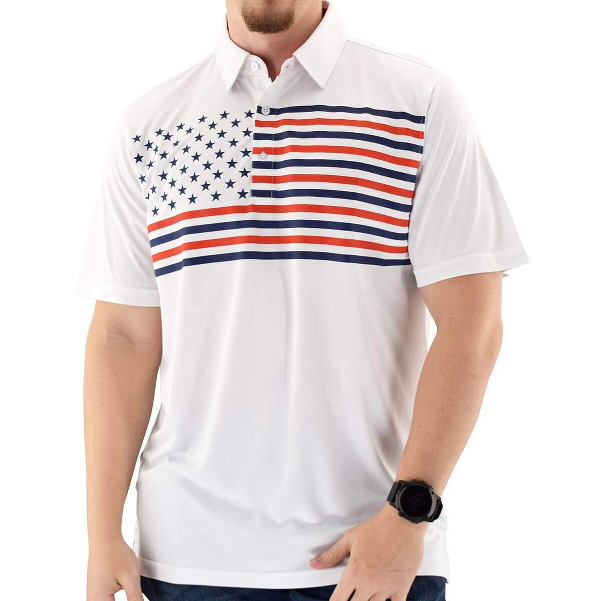 Mens Flag Flying Polo Tech Shirt -White - theflagshirt