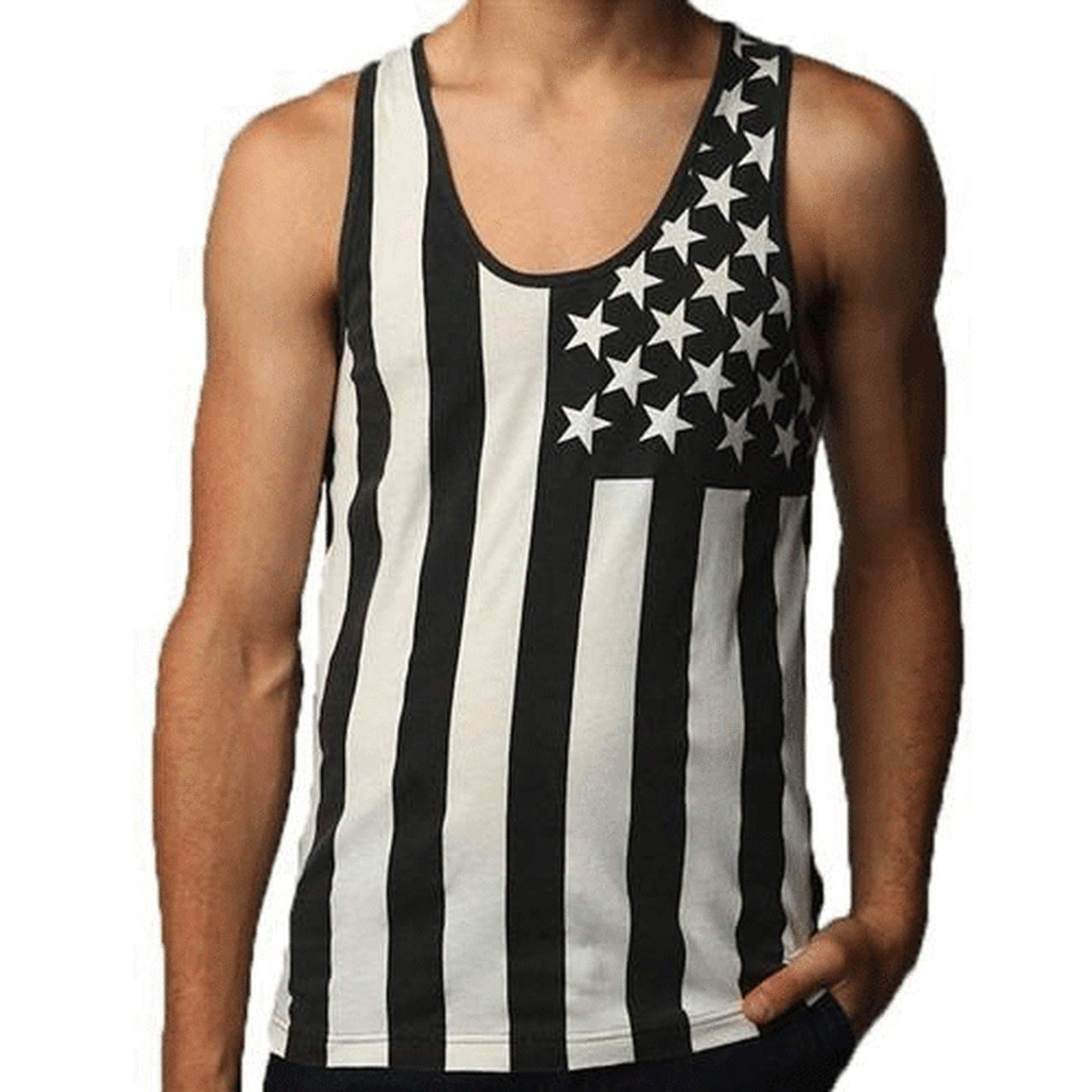 Black and White American Flag Mens Tank Top