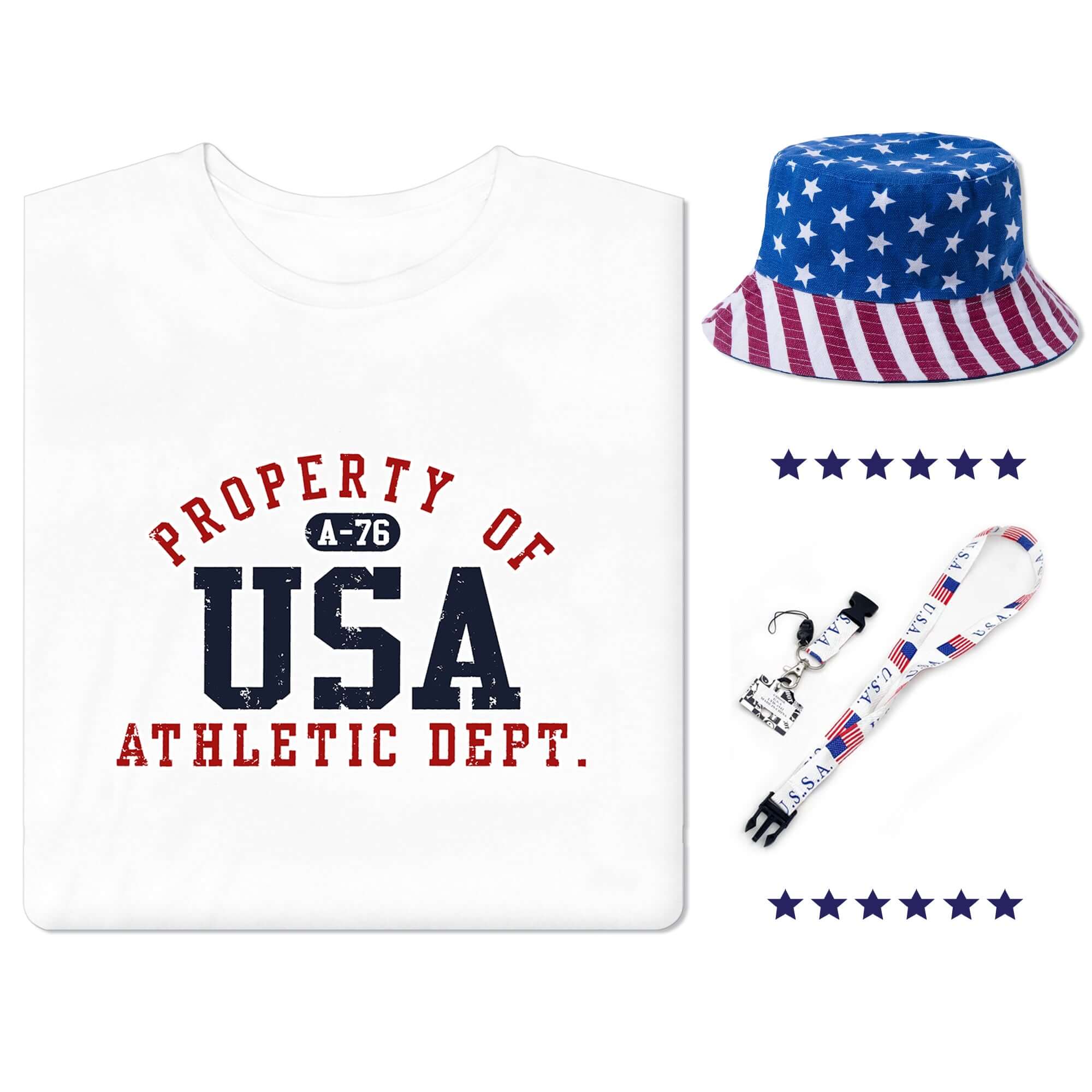 Men's USA T-Shirt, Bucket Hat and Lanyard Bundle