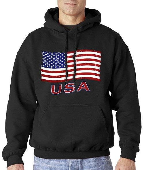 American Flag Mens Hooded Sweatshirt - Black - The Flag Shirt