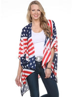 Load image into Gallery viewer, Kimono Cape-American Flag with dark piping - The Flag Shirt
