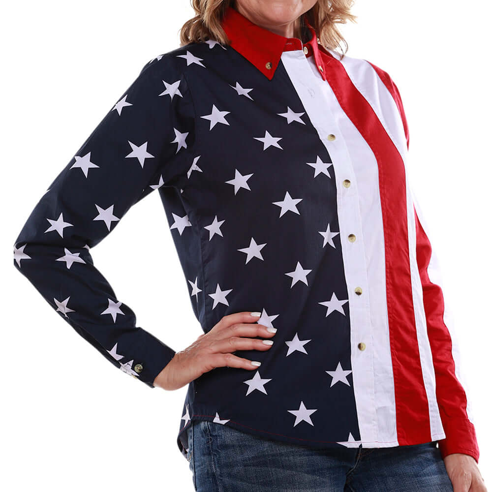 Women's Stars and Stripes 100% Cotton Long Sleeve Top