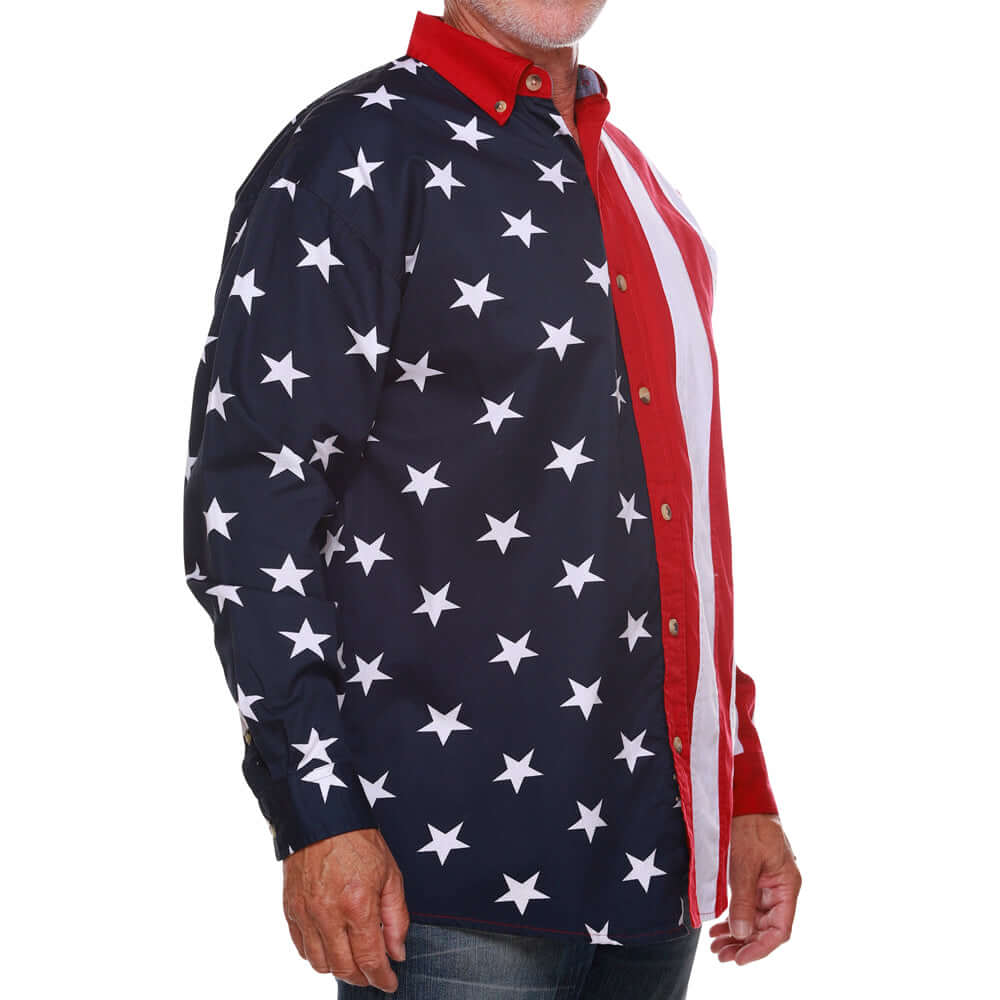 Men's Stars & Stripes 100% Cotton Long Sleeve Button-Up Shirt
