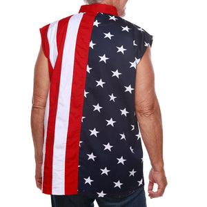 Men's Stars & Stripes 100% Cotton Sleeveless Button-Up Shirt