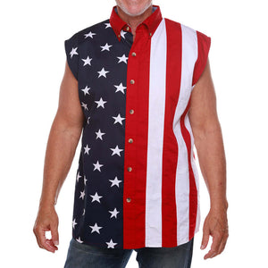 Men's Stars & Stripes 100% Cotton Sleeveless Button-Up Shirt