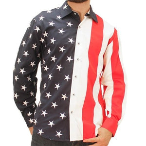 Mens Woven Long Sleeve American Button Down Big and Tall - The Flag Shirt