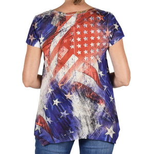 Women's Made in USA Rhinestones Stars and Stripes T-Shirt
