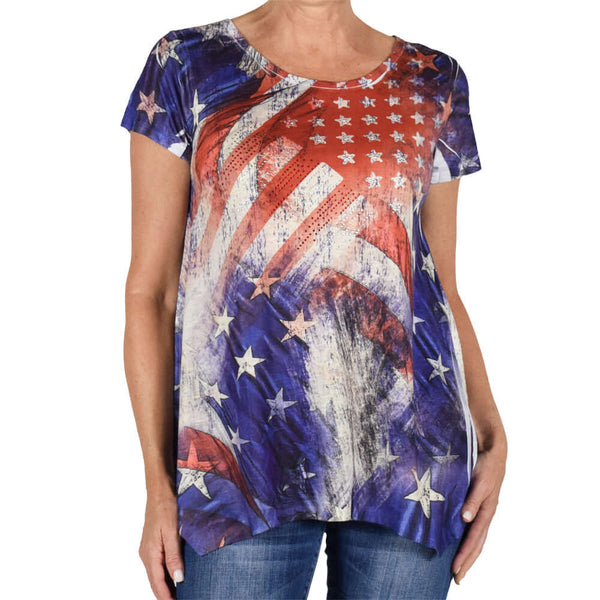 Women's American Flag with Rhinestones stars Shirt | TheFlagShirt.com ...