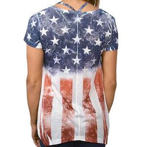 Women's Made in USA American Flag with Rhinestones Stars Shirt