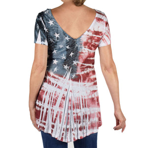 Women's Made in USA Rhinestones Tie-Dye Patriotic T-Shirt