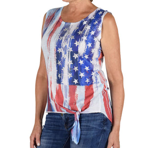 Women's Made in USA Stars and Stripes Tie Waist Sleeveless Top