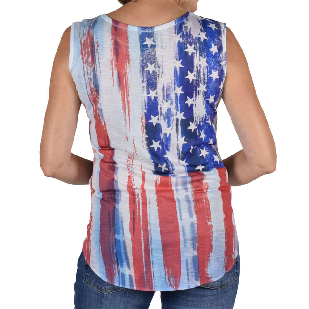 Women's Made in USA Stars and Stripes Tie Waist Sleeveless Top