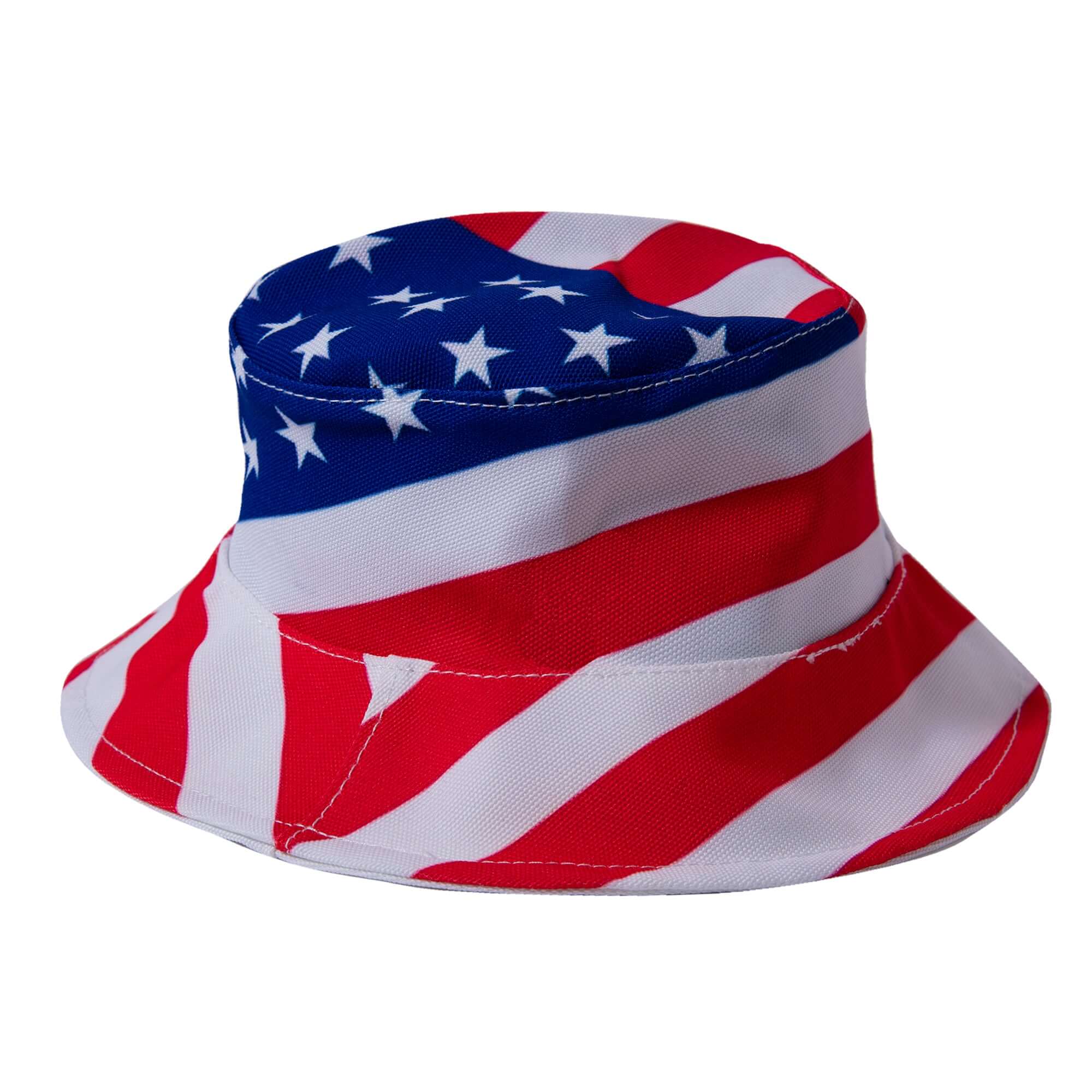 USA Flag Distressed Denim Bucket Hat - Red Elephant Brand