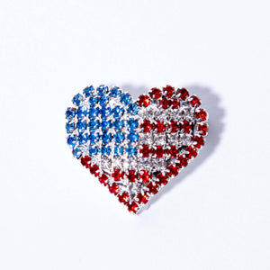 Rhinestone Heart American Flag Pin