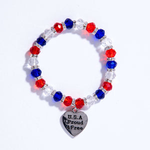Crystal Red White and Blue Bracelet with American Flag Heart Charm