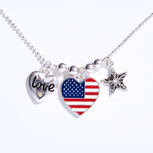 American Flag Hearts and Stars Charms Necklace
