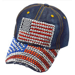 Load image into Gallery viewer, Rhinestone Denim Bling American Flag Hat - the flag shirt
