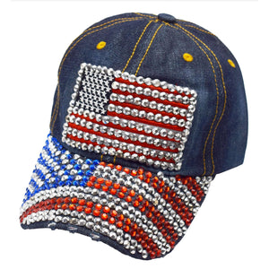 Rhinestone Denim Bling American Flag Hat - the flag shirt