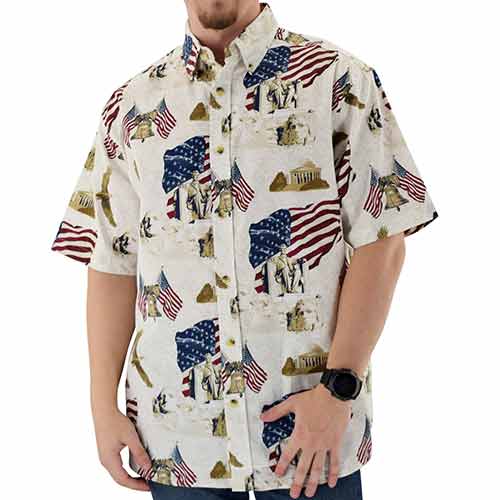 USA Rushmore Woven 100% Cotton Patriotic Polo Shirt - theflagshirt
