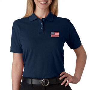 US Flag Patch Womens Polo Shirt - Navy - The Flag Shirt
