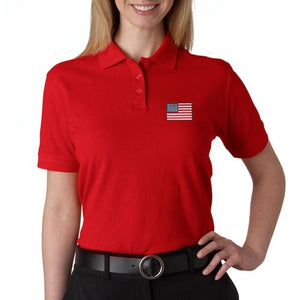 US Flag Patch Womens Polo Shirt - Red - The Flag Shirt