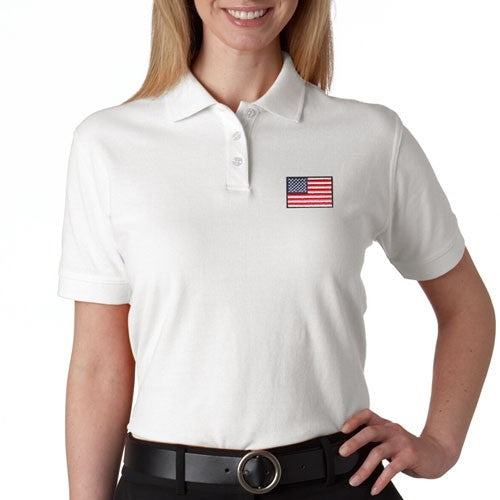 US Flag Patch Womens Polo Shirt - White - The Flag Shirt