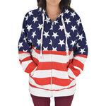 Load image into Gallery viewer, Womens Patriotic Stars Hoodie Navy with Full Zip - theflagshirt

