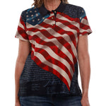 Load image into Gallery viewer, Women&#39;s Waving American Flag Polo Shirt

