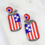 Load image into Gallery viewer, American Flag Can of Fun Beaded Earrings - the flag shirt
