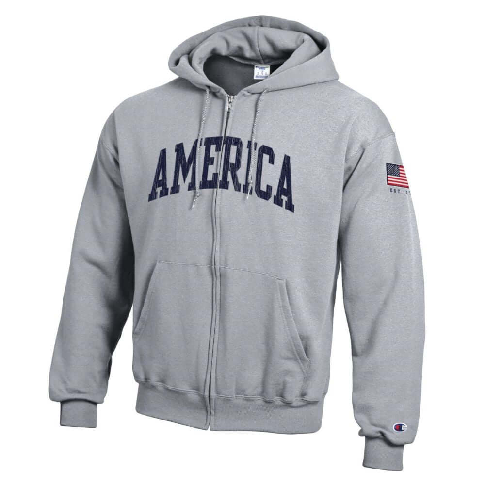 Unisex Champion America 1776 Full Zip Gray Sweatshirt