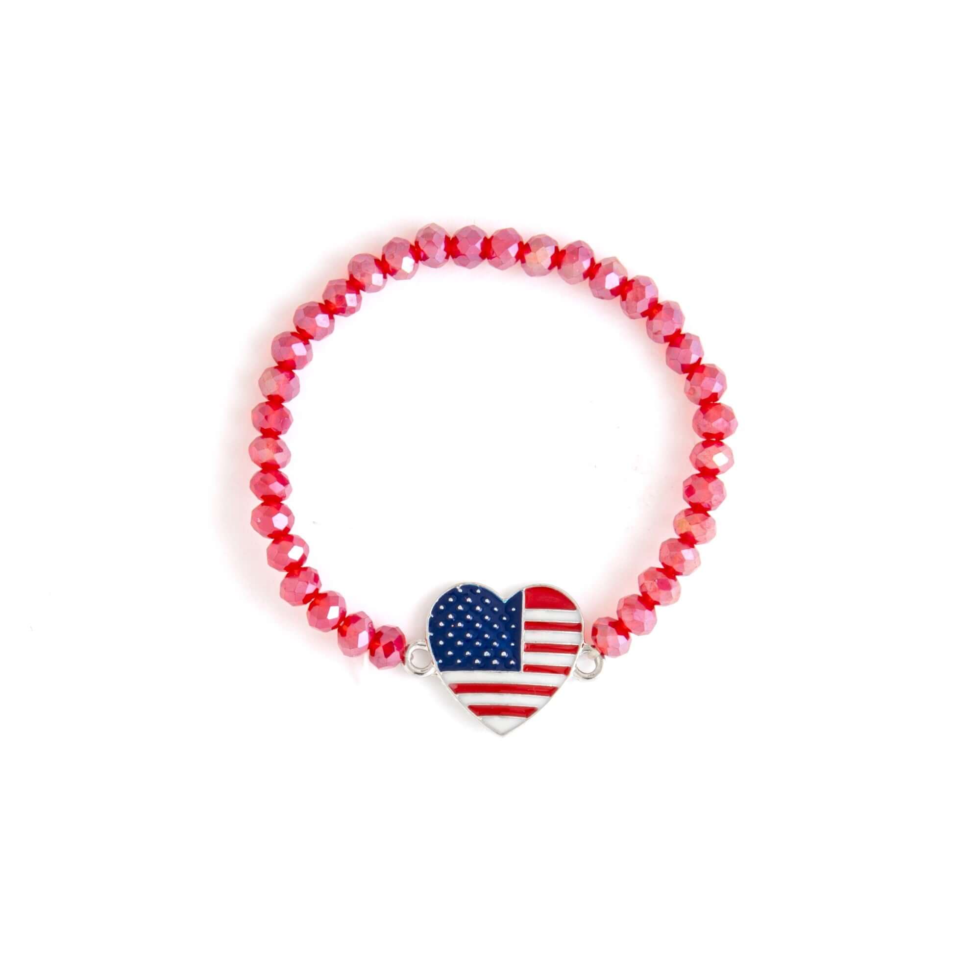 Crystal Bracelet with American Flag Heart Charm