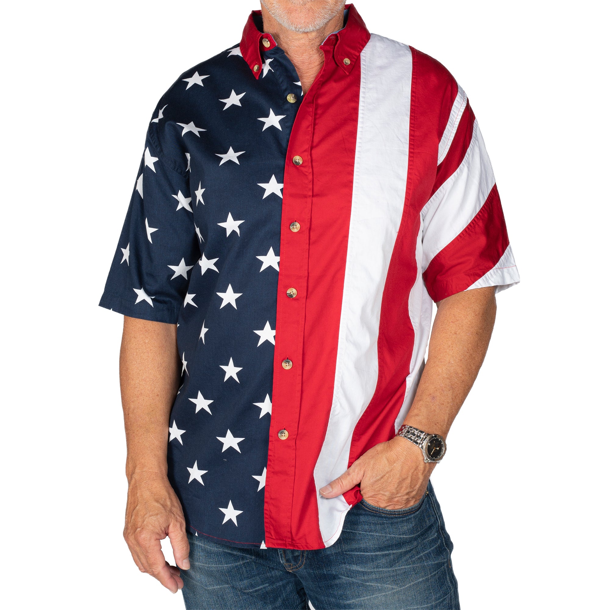 Men's Stars & Stripes 100% Cotton Button-Up Shirt Men's Stars & Stripes 100% Cotton Button-Up Shirt