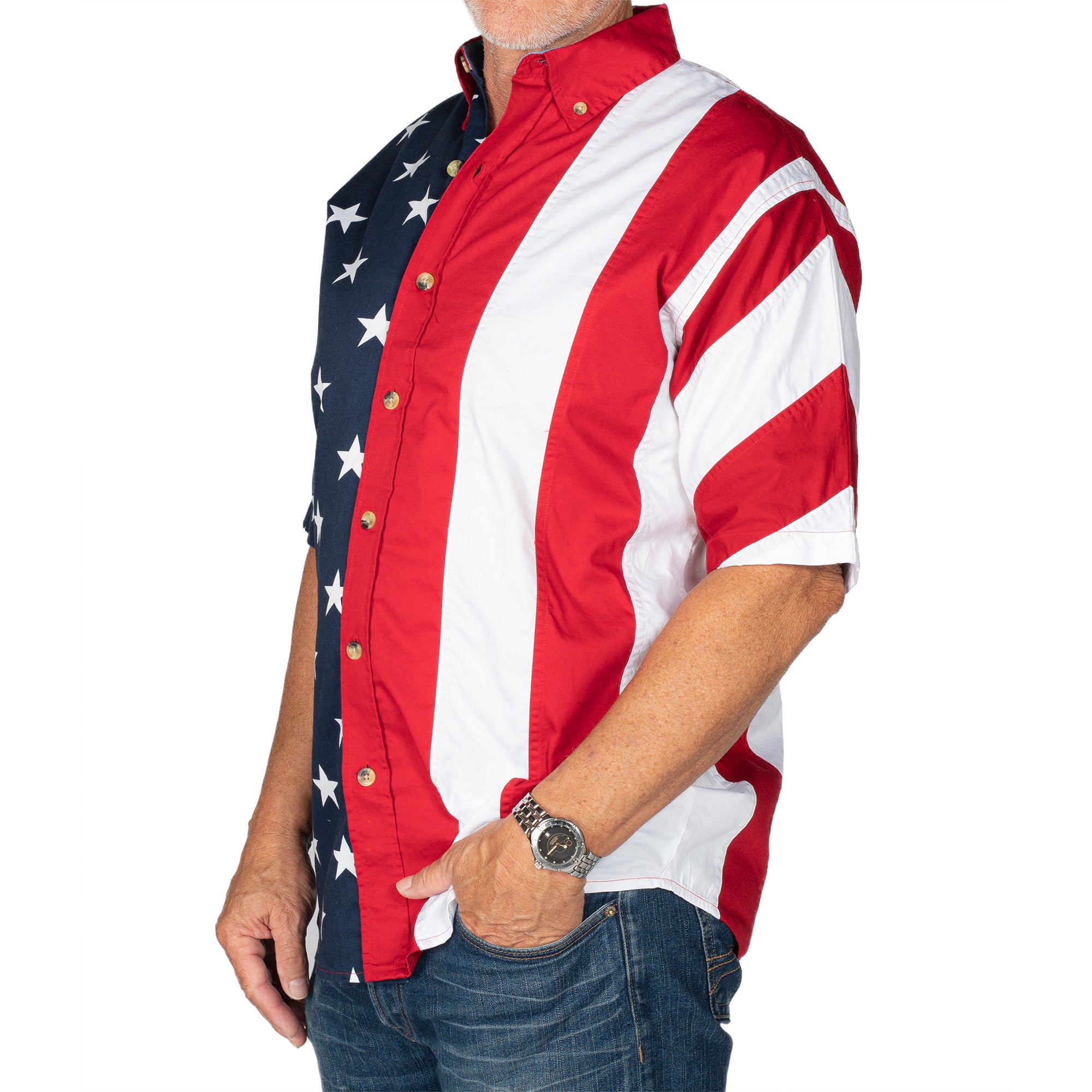 mens american flag dress shirt Stars & Stripes Blue Men's Embroidered Western Pearl Snap Shirt